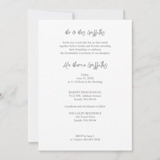 Charmante sierlijke bloemige Afstuderen Lila foto Kaart (Achterkant)