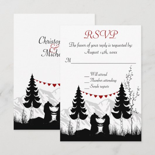 Charmante Silhouette Berg Beren Bruiloft RSVP (Voorkant / Achterkant)