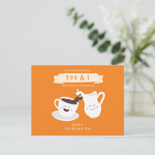 Charmante Sinaasappel en witte koffie en melk Briefkaart (Staand voorkant)