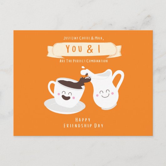 Charmante Sinaasappel en witte koffie en melk Briefkaart (Voorkant)