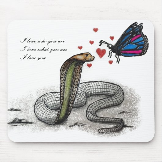 Charmante Slang en Butterfly Love Mousepad Muismat (Voorkant)