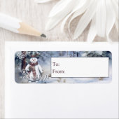 Charmante Sneeuwman Waterverf Winter Forest Gift Etiket (Insitu)