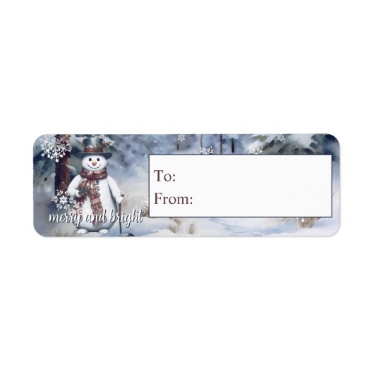 Charmante Sneeuwman Waterverf Winter Forest Gift Etiket (Voorkant)