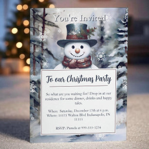 Charmante Sneeuwman Waterverf Winter Forest Party Kaart