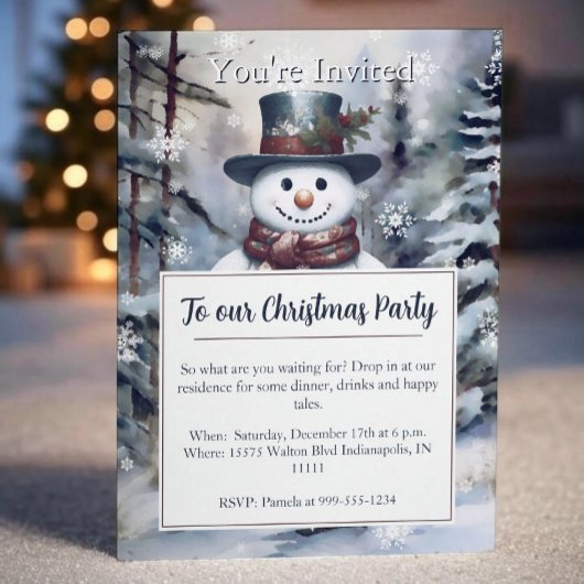 Charmante Sneeuwman Waterverf Winter Forest Party Kaart