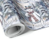 Charmante sneeuwman Waterverf winterbos Cadeaupapier (Rol Hoek)