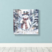 Charmante sneeuwman Waterverf winterbos Canvas Afdruk (Insitu (Houten vloer))
