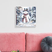 Charmante sneeuwman Waterverf winterbos Canvas Afdruk (Insitu (Woonkamer))