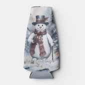 Charmante sneeuwman Waterverf winterbos Flesjeskoeler (Voorkant)