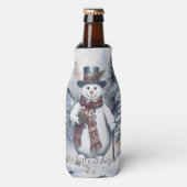 Charmante sneeuwman Waterverf winterbos Flesjeskoeler (Fles Voorkant)
