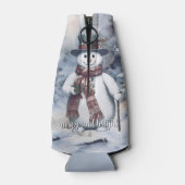 Charmante sneeuwman Waterverf winterbos Flesjeskoeler (Achterkant)