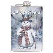 Charmante sneeuwman Waterverf winterbos Heupfles (Voorkant)