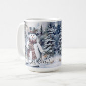 Charmante sneeuwman Waterverf winterbos Koffiemok (Voorkant links)