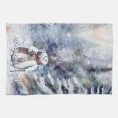 Charmante sneeuwman Waterverf winterbos Theedoek (Horizontaal)