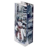 Charmante sneeuwman Waterverf winterbos Wijn Cadeautas (Voorkant Gekanteld)