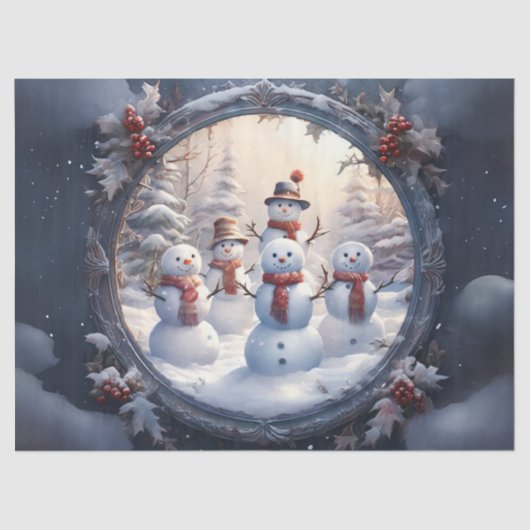 Charmante Snowman Familie Decoupage Craft Paper Tissuepapier (Voorkant)