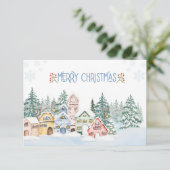 Charmante Snowy Village Waterverf Kerst Bedankkaart (Staand voorkant)