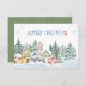 Charmante Snowy Village Waterverf Kerst Bedankkaart (Voorkant / Achterkant)