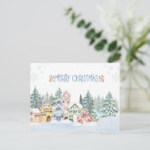 Charmante Snowy Village Waterverf Kerst Briefkaart (Staand voorkant)