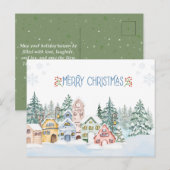 Charmante Snowy Village Waterverf Kerst Briefkaart (Voorkant / Achterkant)
