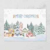 Charmante Snowy Village Waterverf Kerst Briefkaart (Voorkant)