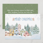 Charmante Snowy Village Waterverf Kerst Feestdagenkaart (Voorkant / Achterkant)