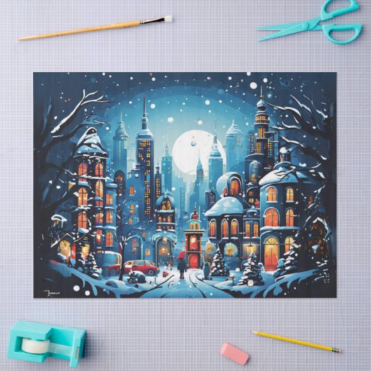 Charmante Stad Kerstscène Decoupage Craft Pape Tissuepapier (Craft)