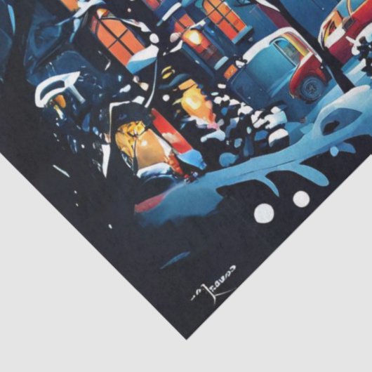 Charmante Stad Kerstscène Decoupage Craft Pape Tissuepapier (Detail)