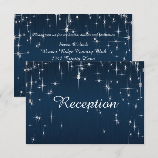 Charmante Starstruck bruiloft Navy Blue - Receptie Kaart (Voorkant / Achterkant)