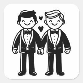 Charmante Stick Figuur Gay Grooms Wedding Vierkante Sticker