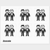 Charmante Stick Figuur Gay Grooms Wedding Vierkante Sticker (Vel)