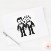 Charmante Stick Figuur Gay Grooms Wedding Vierkante Sticker (Envelop)