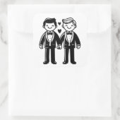 Charmante Stick Figuur Gay Grooms Wedding Vierkante Sticker (Tas)