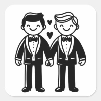 Charmante Stick Figuur Gay Grooms Wedding Vierkante Sticker