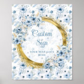 Charmante stoffige blauw boho waterverf bloemen op poster (Voorkant)
