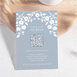 Charmante Stoffige Blauw Witte Bloemen Bloemen QR  RSVP Kaartje