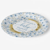 Charmante stoffige blauwe bloemen gouden jongen ba papieren bordje (Gekanteld)