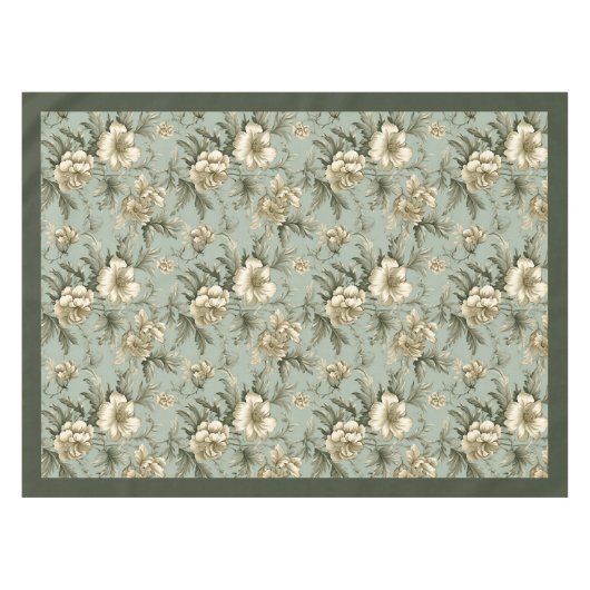 Charmante stoffige groene en gouden bloemen tafelkleed (Voorkant (Horizontaal))