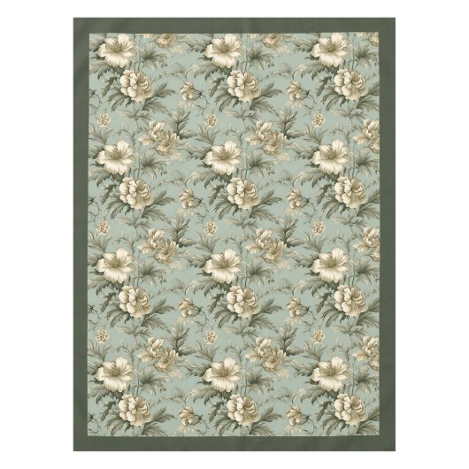 Charmante  stoffige groene en gouden bloemen tafelkleed (Voorkant)