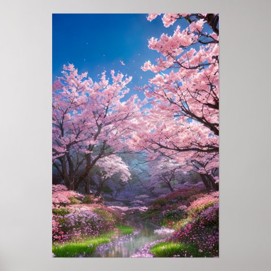 Charmante Stream en Cherry Blossom Poster (Voorkant)