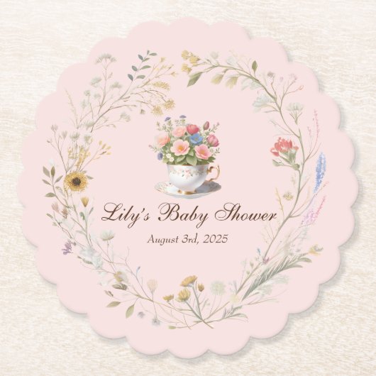 Charmante Tea Party Baby shower Teacup Onderzetter (Voorkant)