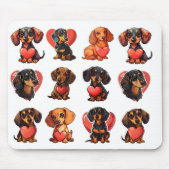 Charmante teckel en Rode Hart Waterverf Muismat (Voorkant)