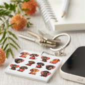 Charmante teckel met Red Heart Waterverf Sleutelhanger (Voorkant Rechts)