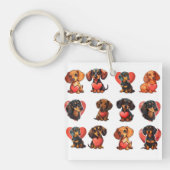 Charmante teckel met Red Heart Waterverf Sleutelhanger (Voorkant)
