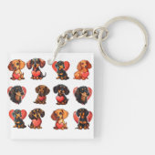 Charmante teckel met Red Heart Waterverf Sleutelhanger (Achterkant)