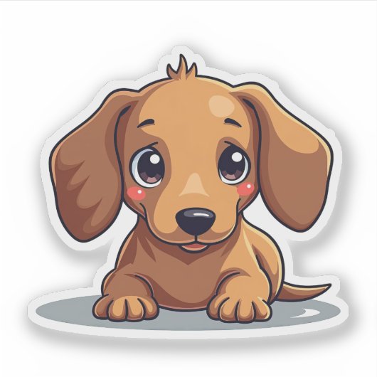 Charmante teckel pup, grote bruine ogen, klein sticker (Voorkant)