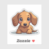 Charmante teckel pup, grote bruine ogen, klein sticker (Vel)