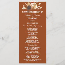 Charmante terracotta pampas gras bloemenbruiloft programmakaart