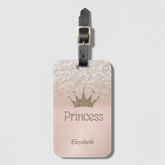 Charmante Tiara, Prinses, Glitter Bokeh Bagagelabel (Voorkant (verticaal))