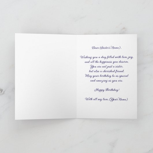 Charmante tijdloze blauwe en witte rozen verjaarda kaart (Binnen)